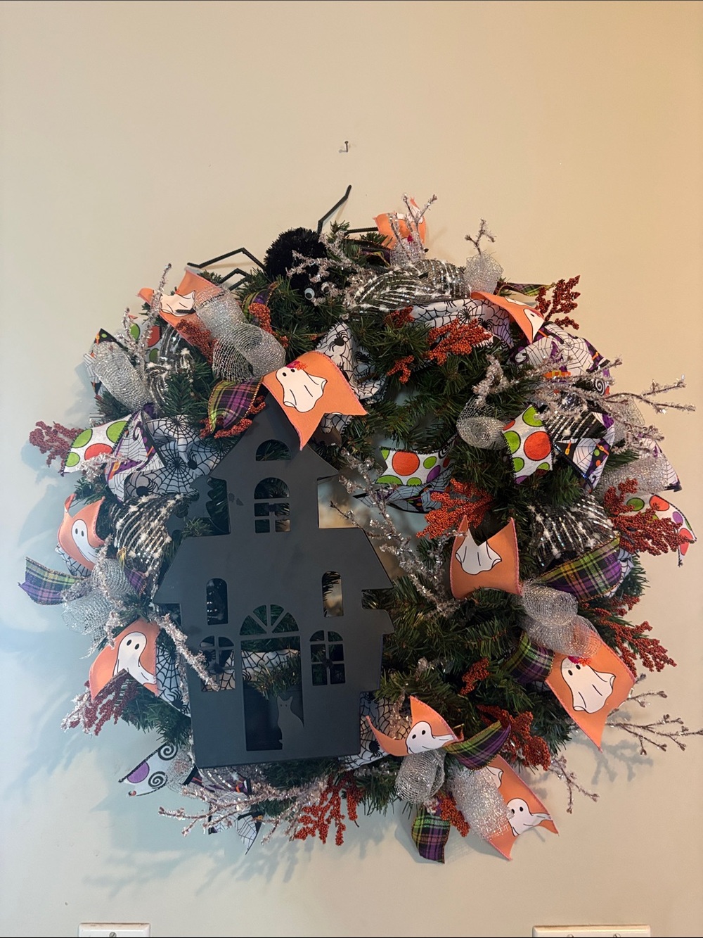 Haunted house Halloween wreath